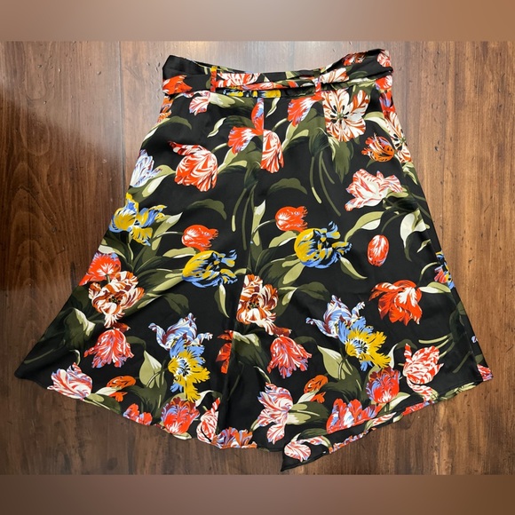 Zara Floral Midi Skirt Size Large Belted Satin Black Boho Chic Hippie Midi GUC - Picture 10 of 16